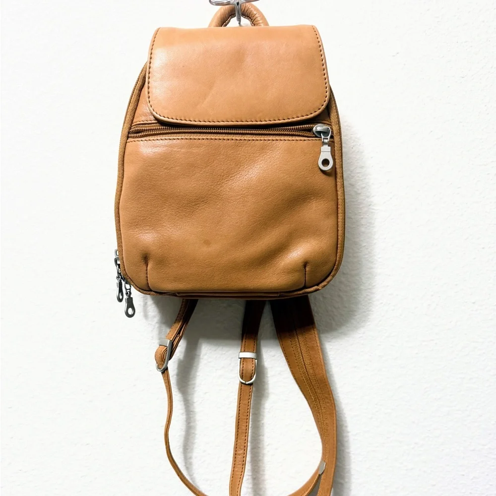 Paul & Taylor Genuine Leather Mini Backpack Tan Convertible Bag Soft Leather USA